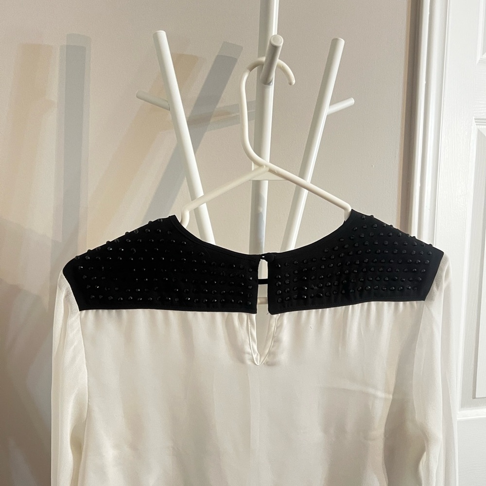 Warehouse Black and White Sheer Blouse - Picture 4 of 4